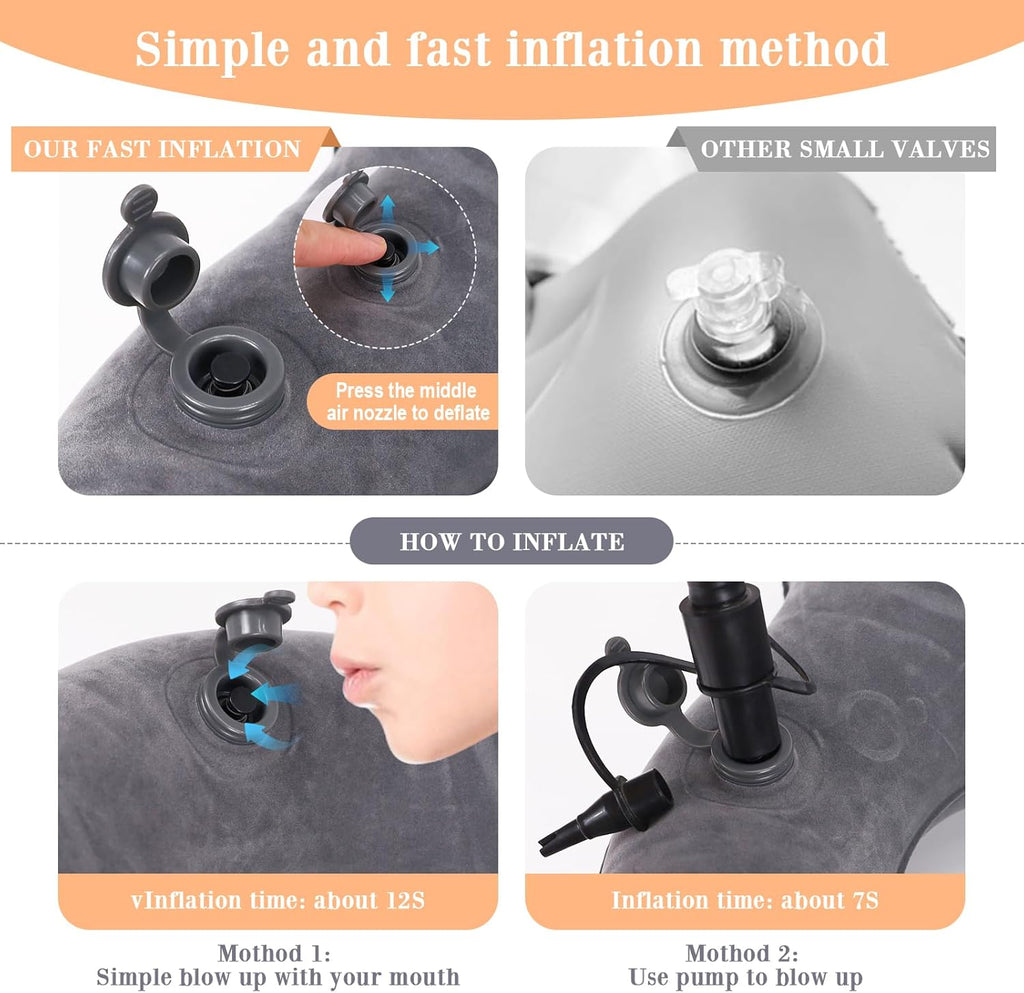 Inflatable Hemorrhoid Pillows, Donut Pillow for Tailbone Pain, Adjustable Inflatable Seat Cushion for Bed Sores, Postpartum Pregnancy, Car Seat, Airplane, 17.7'' x 15.4'' x 4.3''(Grey)