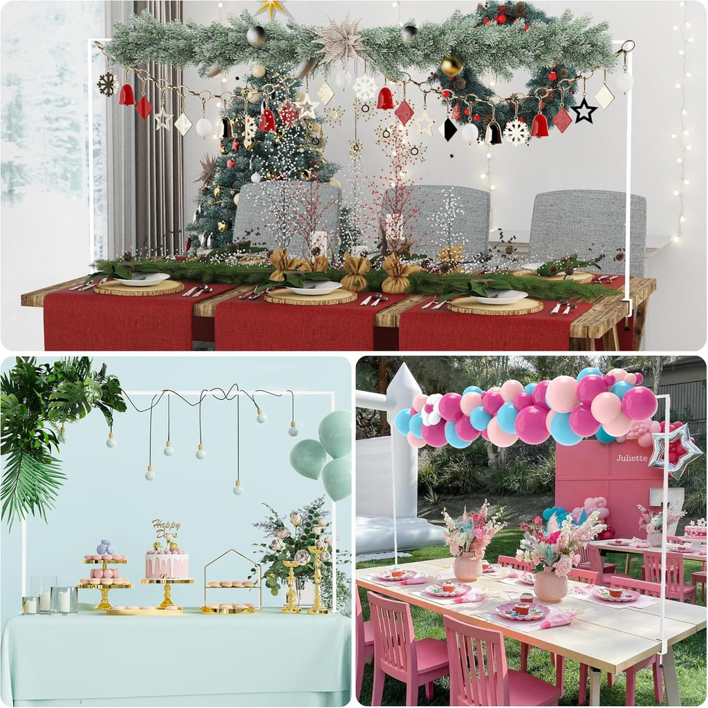 Fomcet Over The Table Rod Stand with Clamps 13"-42'' Tall 29"-98" Length White Metal Adjustable Table Arch for Wedding Birthday Party Anniversary Christmas Decoration Supplies