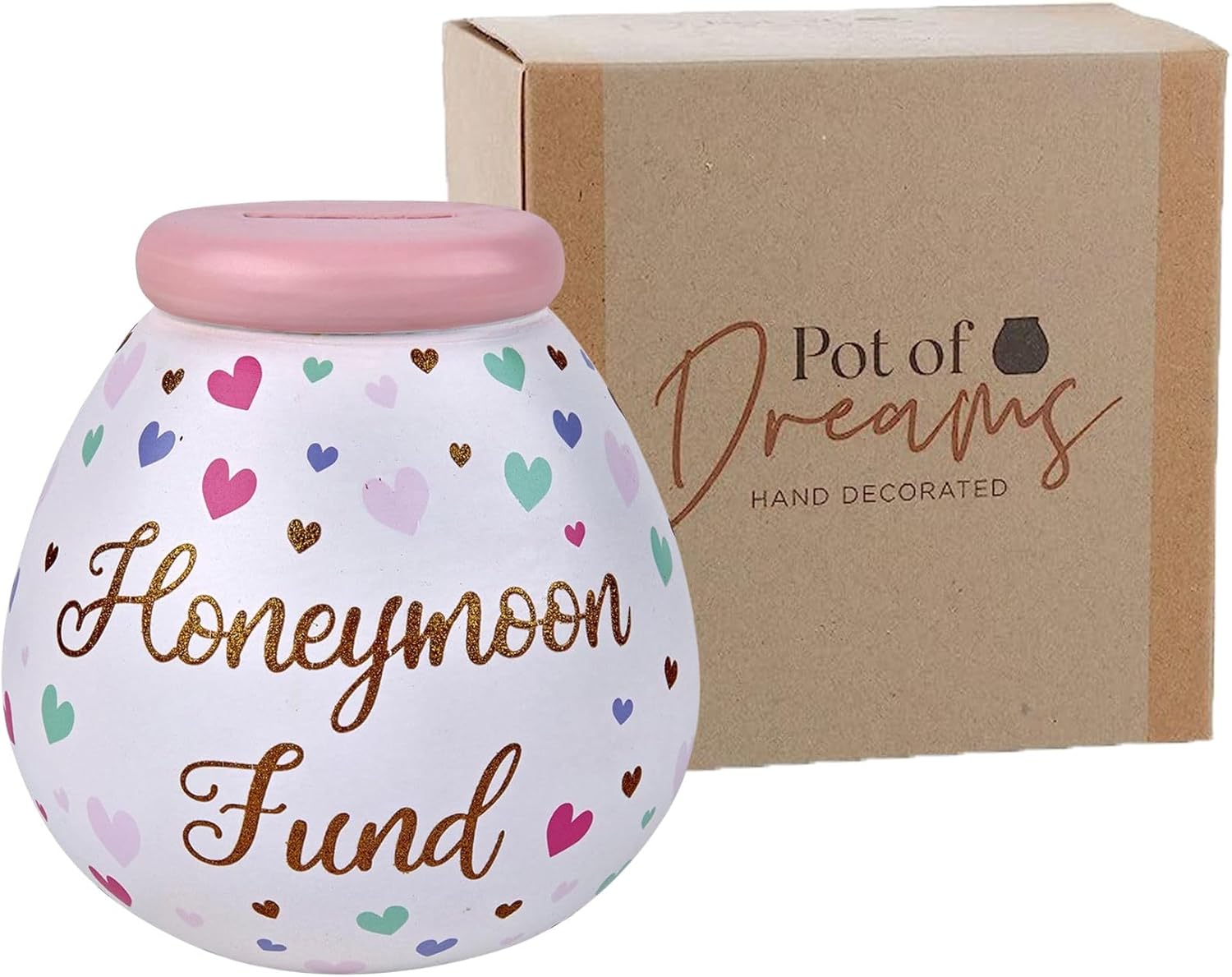 Honeymoon Fund Hand Painted Save And Smash Handcrafted Ceramic Money Box | Eco Freindly & Recyclable Pink Piggy Bank | Decorative Gift and Save for Wedding & Honeymoon fund