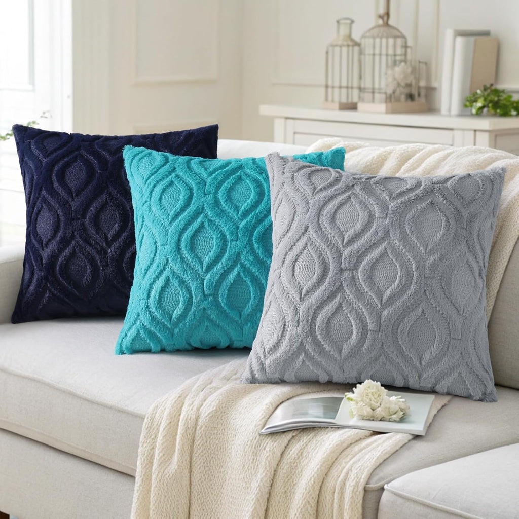 decorUhome Set of 2 Faux Fur Cushion Covers 30x50 cm, Decorative Soft Plush Fluffy Velvet Cushion Cover 12X20 Inch, Rectangle Boho Neutral Pillow Case for Sofa, Grey
