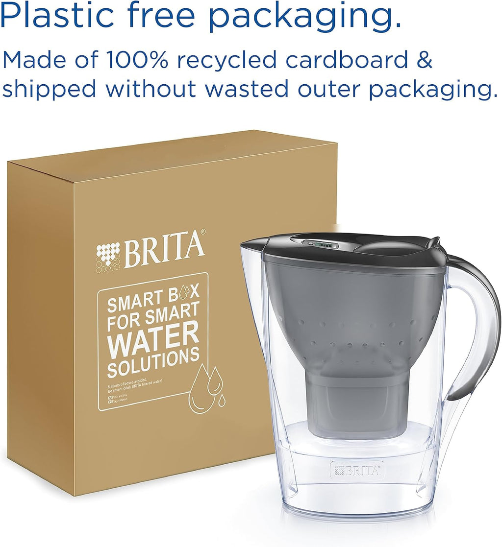 Marella Water Filter Jug Graphite (2.4L) incl. 1x MAXTRA PRO Pure Performance cartridge - fridge-fitting jug with digital LTI and Flip-Lid - now in sustainable Smart Box packaging
