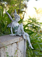 22cm Resin Sitting Fairy Statue With Wings - Garden Ornament, Miniature Sculpture for Outdoor, Patio