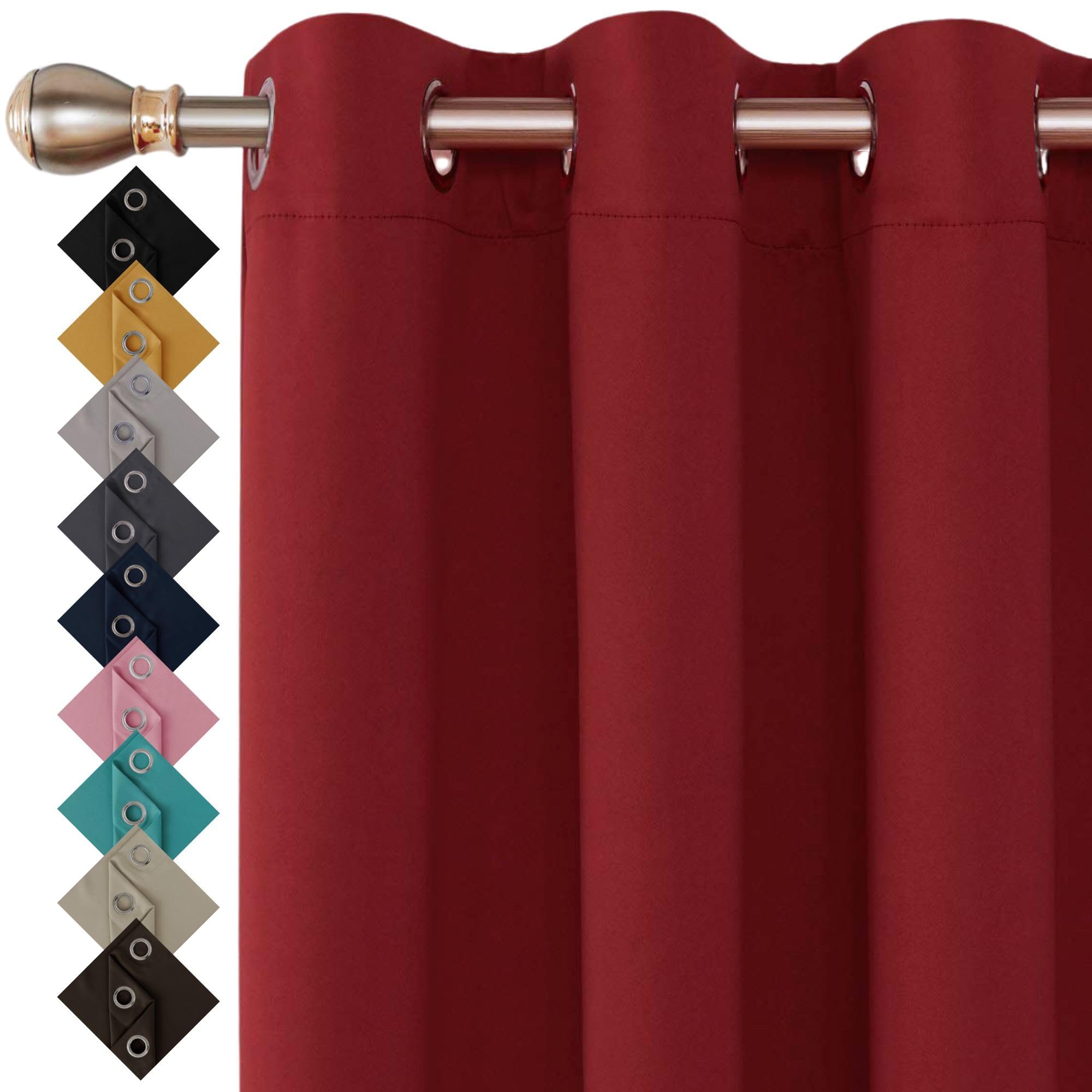 Thermal Insulated Blackout Ring Top Eyelet Curtains for Bedroom Windows 90 x 54 Inches Red 2 Panels (90”(228cm) wide x 54”(137cm) long, Red)
