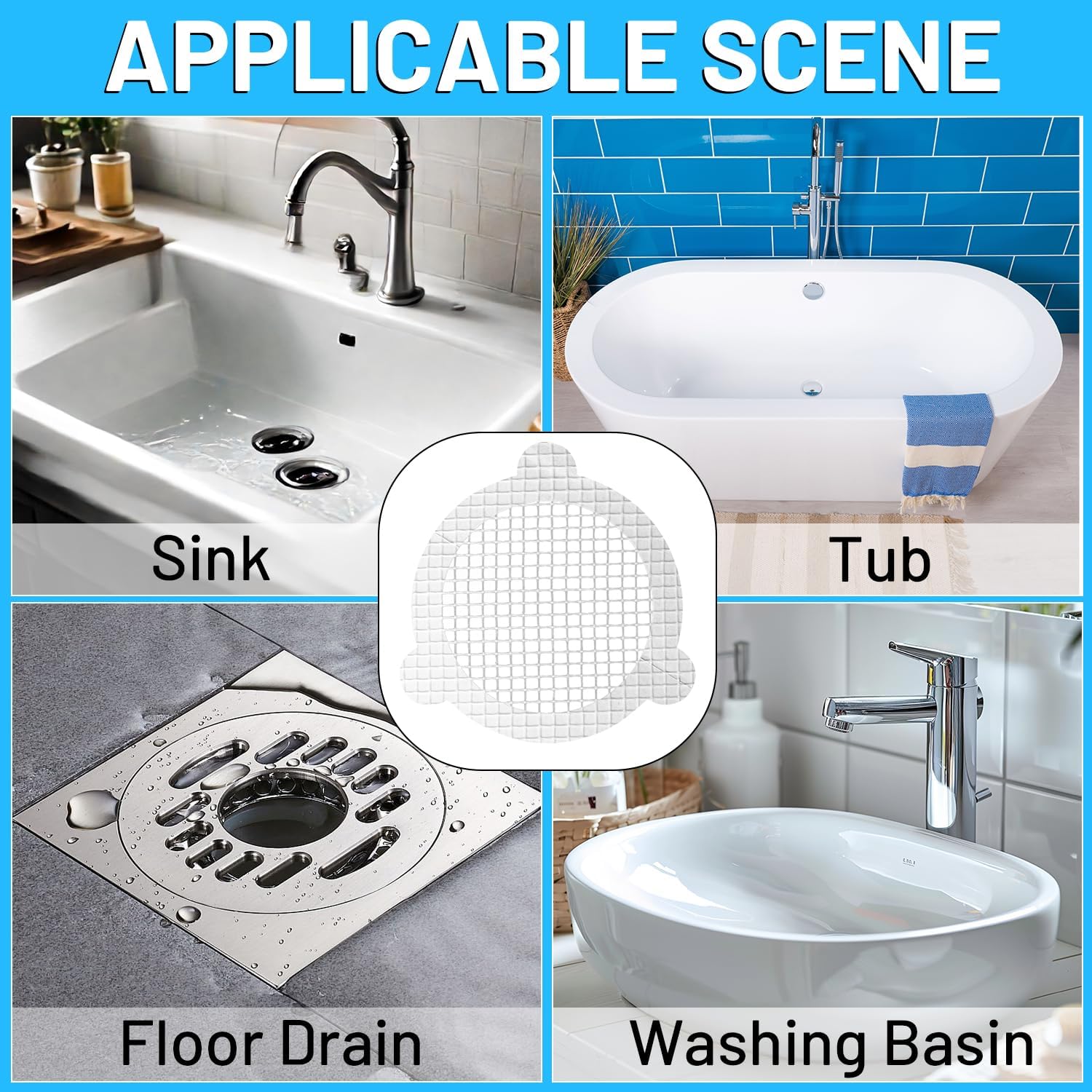 (25 Pack) Disposable Drain Cover & Drain Snake Stickers - 9cm Round Shower Drain Cover & Hair Catcher for Shower Drain - Perfect for Bath & Kitchen - Mesh Stops Human & Pet Hair