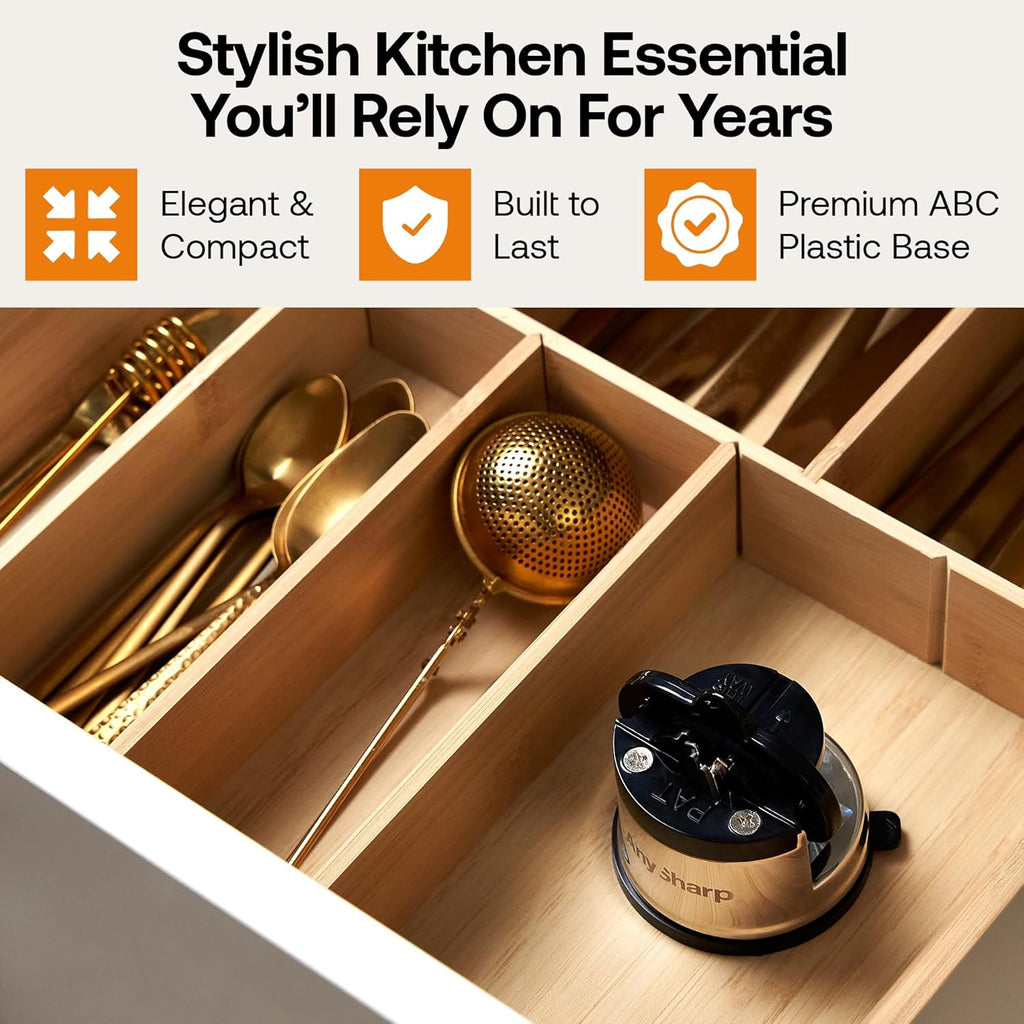 Knife Sharpener, Hands-Free Safety, PowerGrip Suction, Safely Sharpens All Kitchen Knives, Ideal for Hardened Steel & Serrated, World's Best, Compact, One Size, Silver