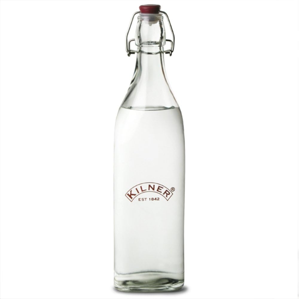 1 Litre Square Clip Top Bottle Glass Preserving Bottle with Airtight Stainless Steel Clip & Silicone Seal Ideal for Sauces, Oils, Cordials & Pantry Storage BPA Free