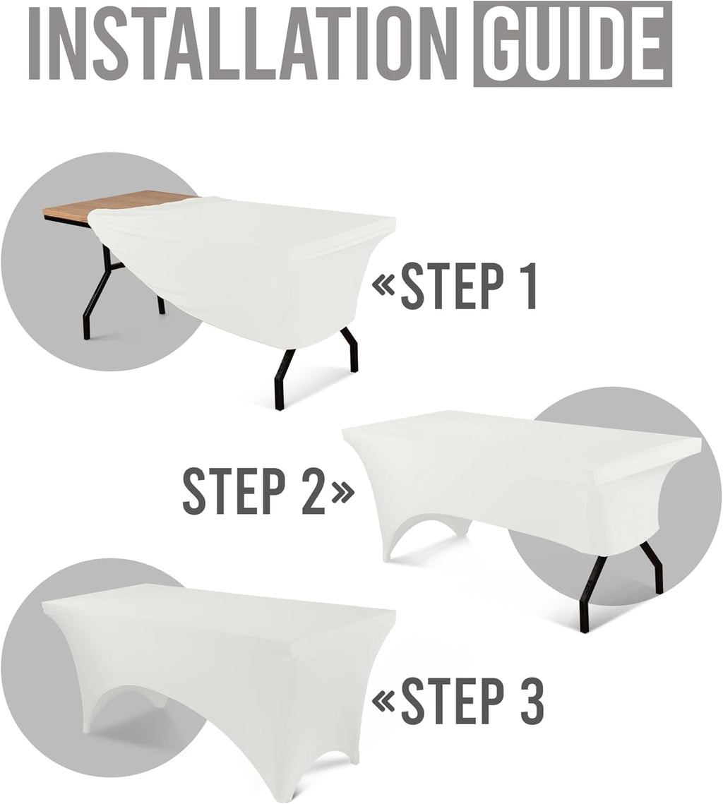 Spandex Table Cloth 1 Pack [6FT, White] Tight, Fitted, Washable and Wrinkle Resistant Stretch Rectangular Patio Table Cover for Event, Wedding, Banquet & Parties [183Lx76Wx76H] cm