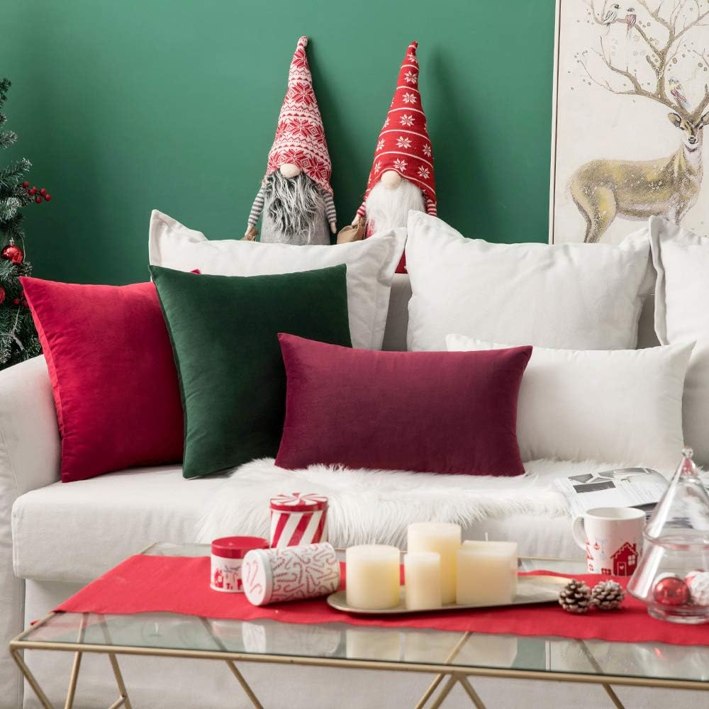 Christmas Velvet Cushion Covers Throw Pillow Case Soft Modern Decorative Square Luxury Pillowcases for Livingroom Bedroom with Invisible Zipper Set of 2 35cm x 35cm,14x14 Inches Cream White