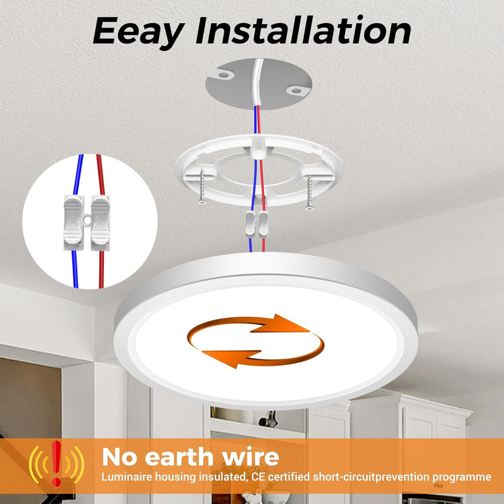 4Pack Bathroom Light, 3000K/4000K/6500K 3 Color Temperature, Waterproof IP44, Small, Round, Modern, 15W 1500LM Flush Ceiling Light for Bathroom, Kitchen, Bedroom, Hallway and More,Ø18CM
