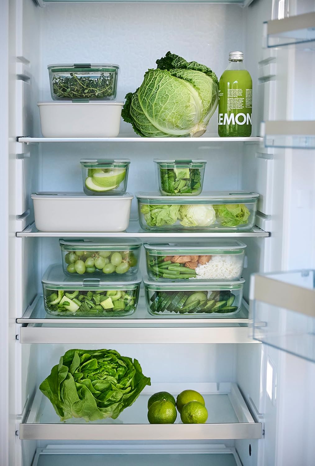 Glass food container EasyClip - Glass food containers with lids - Click closure - Suitable for the microwave, steamer, oven, refrigerator & freezer - Airtight & leakproof - 1000 ml - Nordic