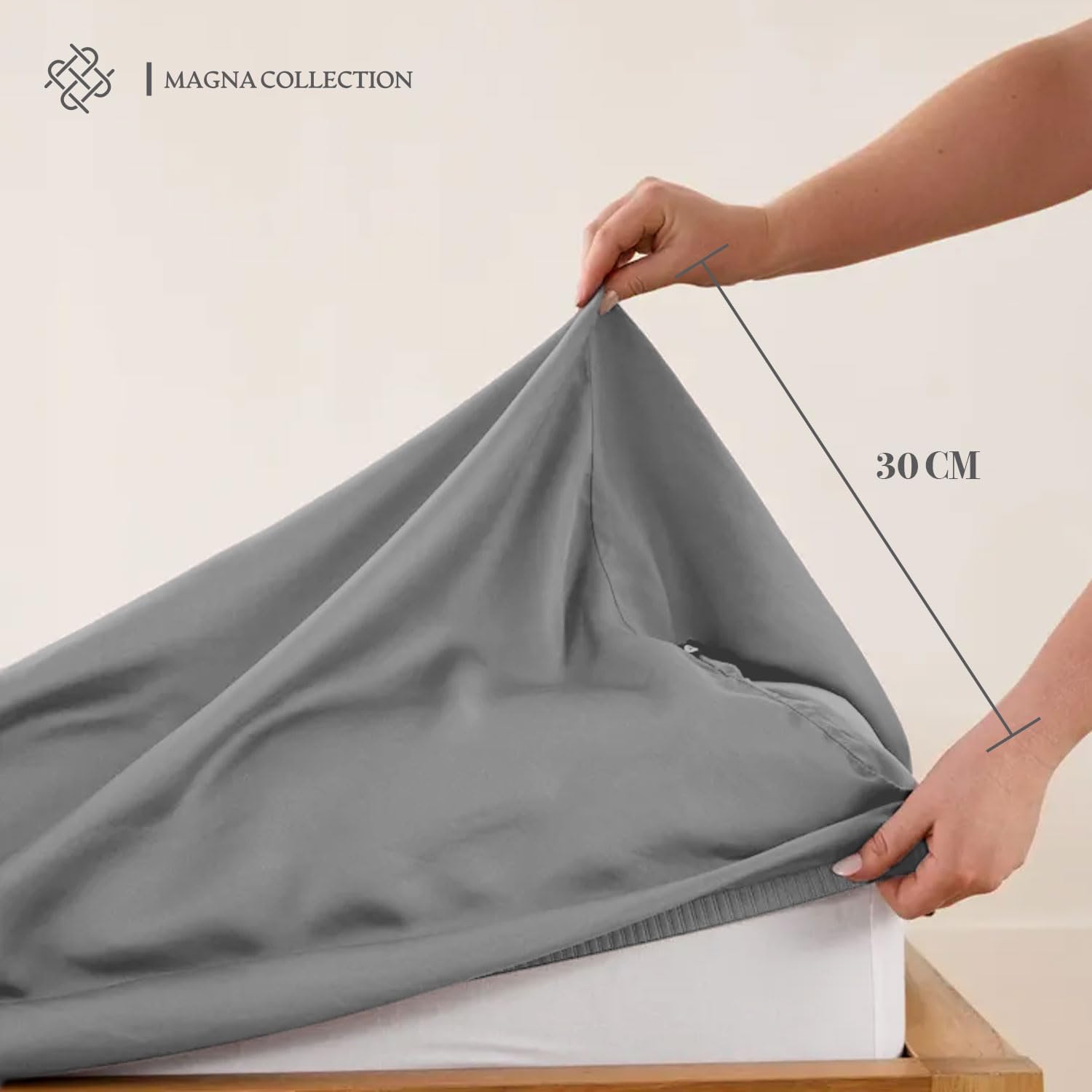 Double Fitted Sheet - 135 x 190cm with 30cm Deep Pocket, Soft Brushed Microfibre, Wrinkle-Free, Easy Care, Fade & Shrink Resistant by MAGNA COLLECTION (Grey, Double)