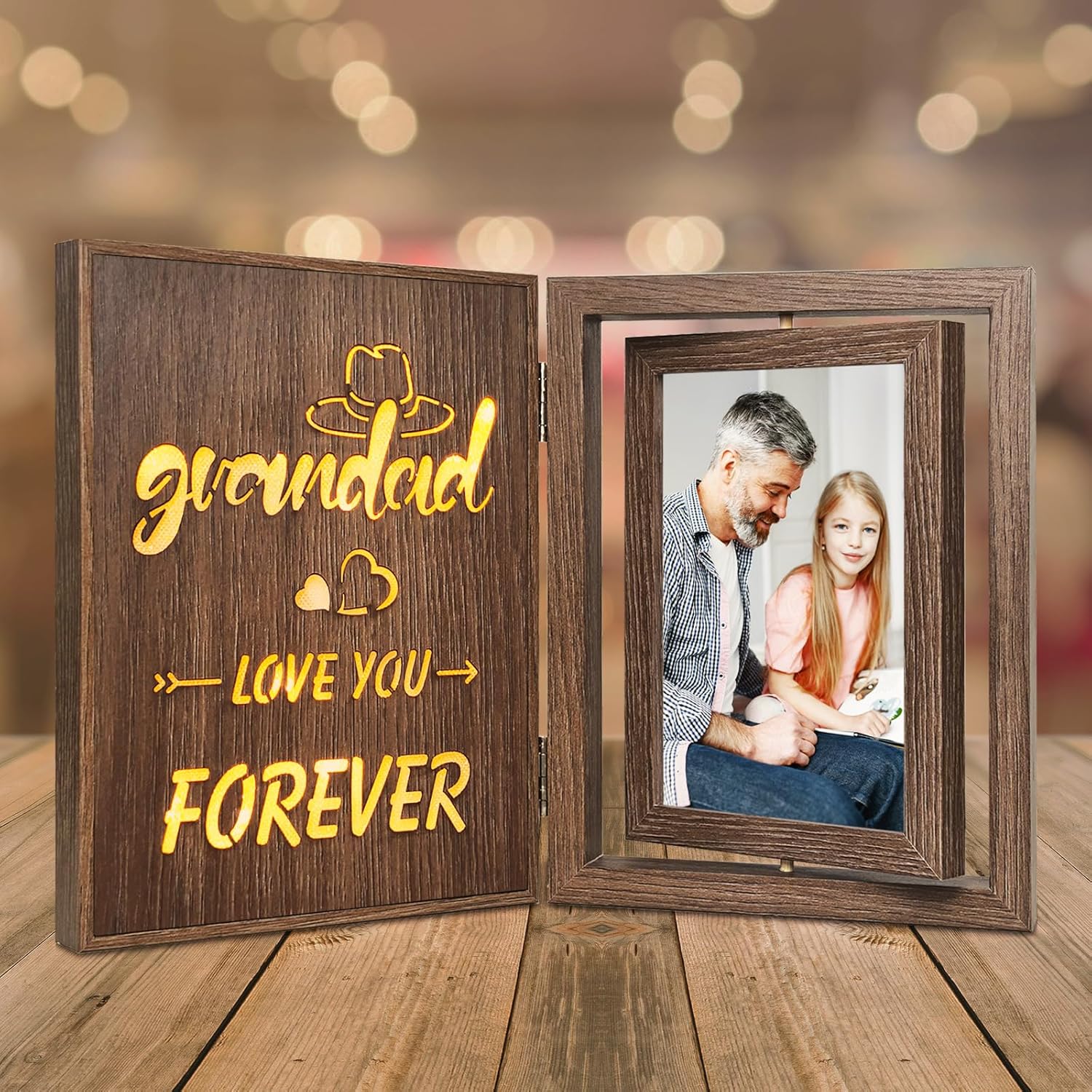 Grandad Love You Forever Light Up Photo Frame Fathers Day Birthday Gifts, Holds Two 4x6 Photos Main image