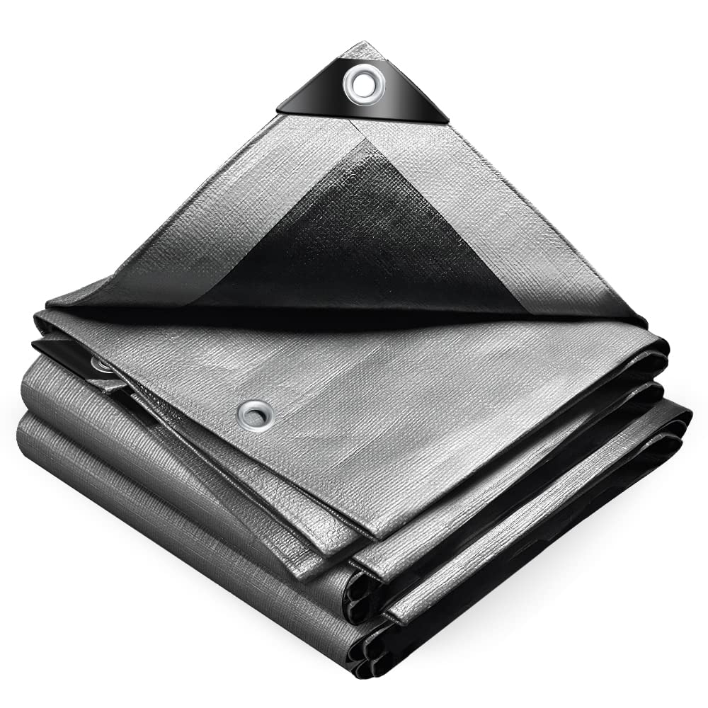 4x6m Tarpaulin Heavy Duty 240 g/m² Waterproof TarpLarge Ground Camping Sheet with Eyelets for Outdoor Furniture Caravan Car Cover, Grey