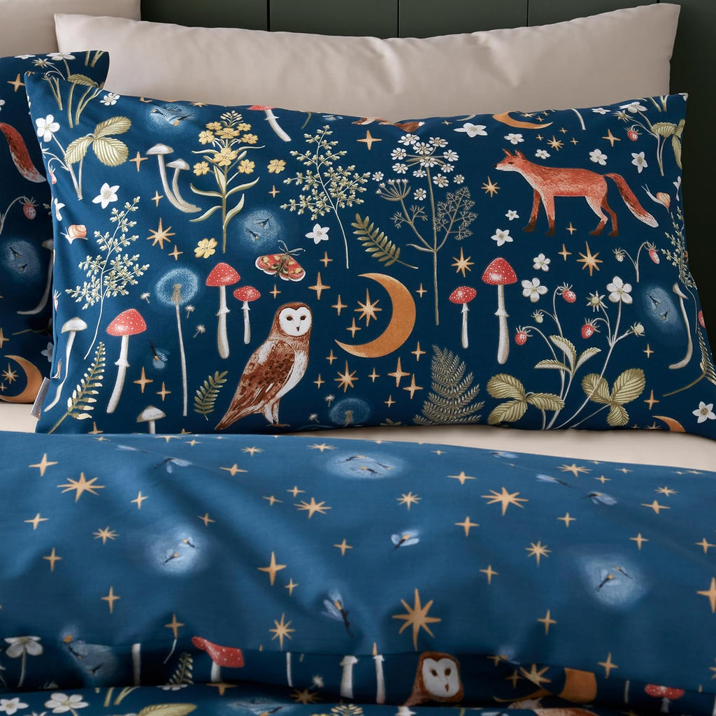 Enchanted Twilight Animals Reversible King Duvet Cover Set with Pillowcases Navy Blue