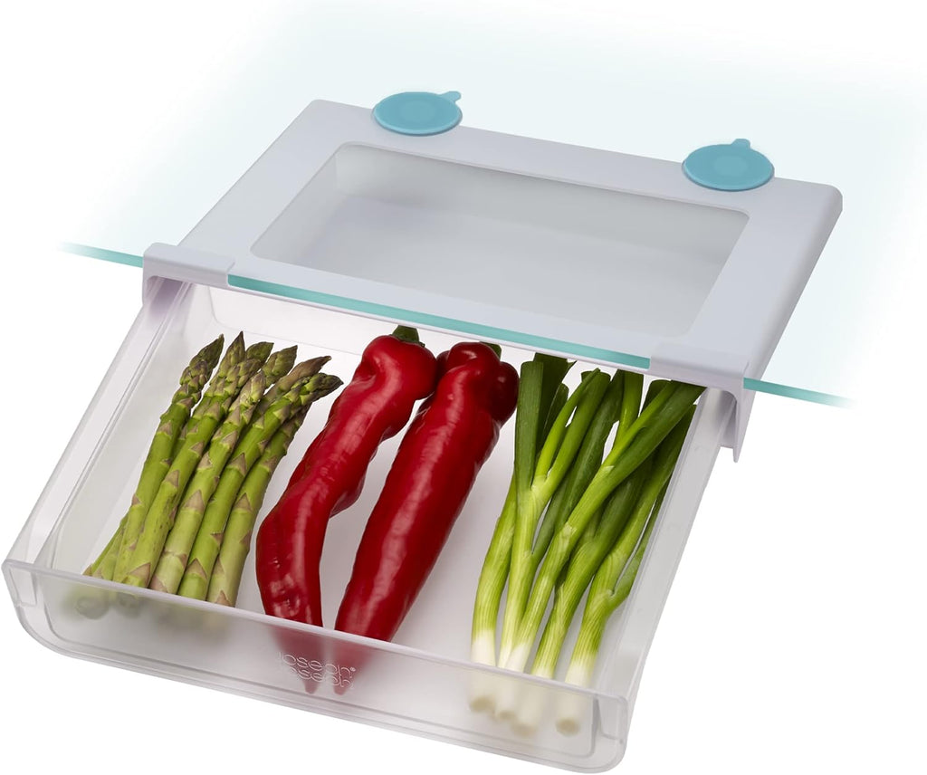 FridgeStore - Space Saving Under-shelf Storage Drawer Organiser, BPA free, Transparant/Turquoise, 31.3 cm