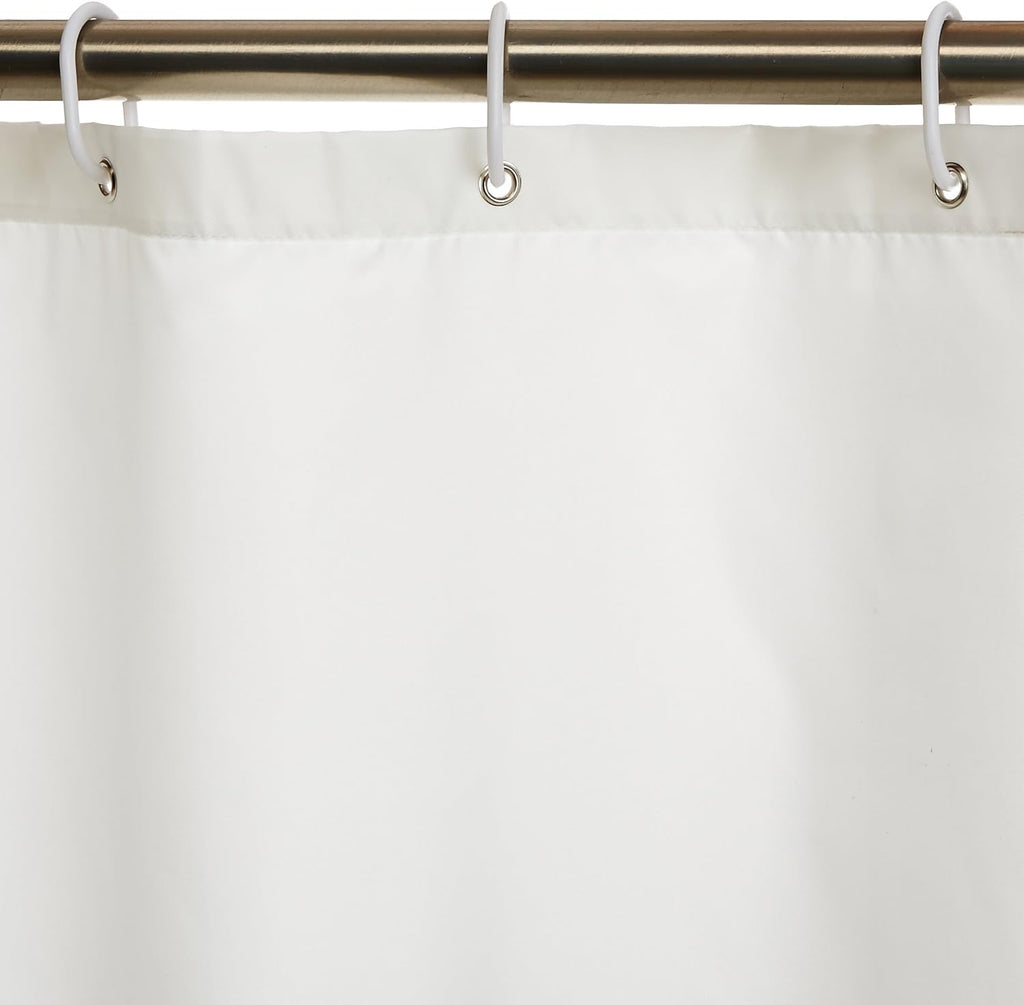 Shower Curtain, Water and Mould Resistant Fabric Bathroom Curtain with Grommets & Hooks, Machine Washable, 180 x 200 cm, White