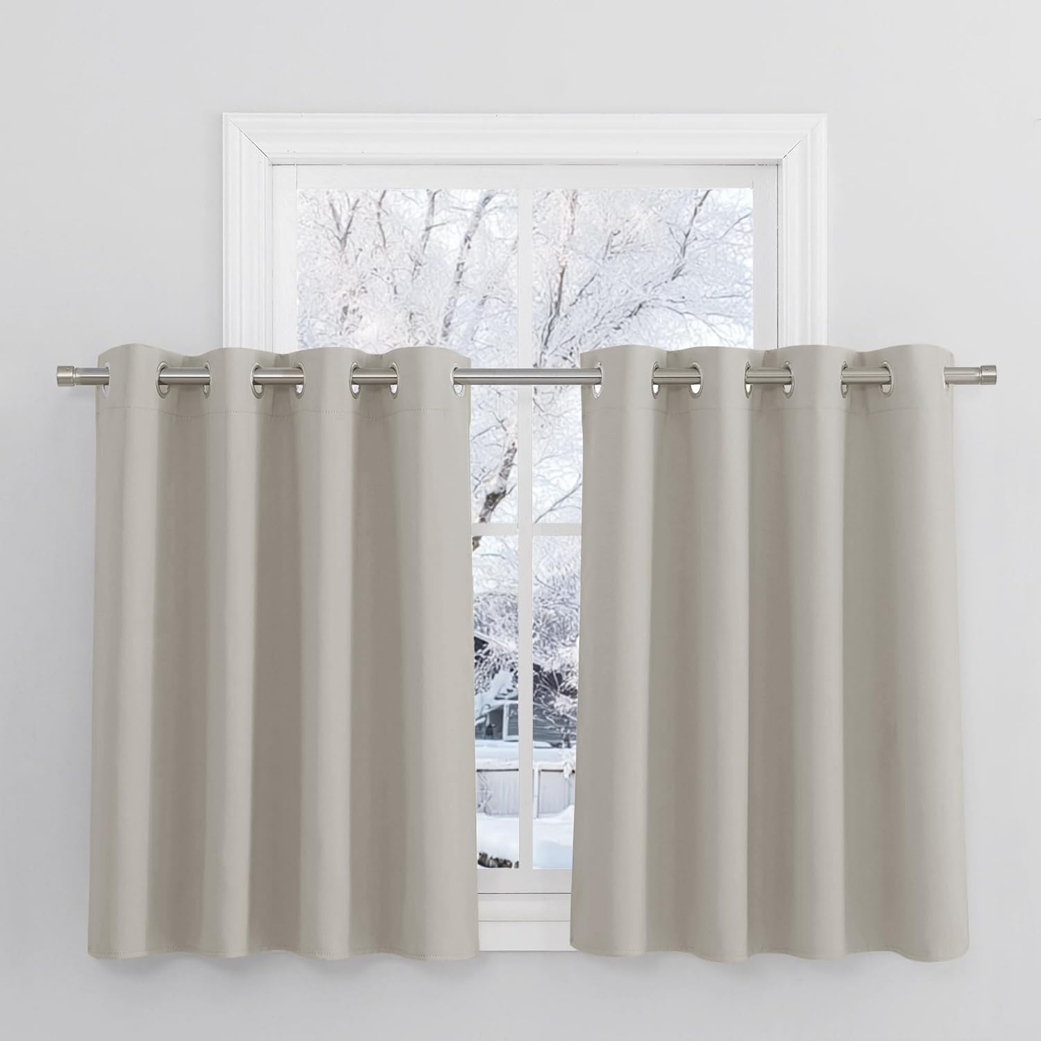 Natural Thermal Eyelet Curtains - Short Energy Saving Window Treatment Curtains & Drapes for Home Decor Privacy Protected Drapes for Kitchen/Cafe/Caravan, 52 x 36 Inches, 2 Panels