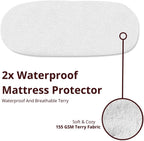 2x 100% Waterproof Moses Basket Mattress Protector with 155 GSM Terry Towelling Fabric - Soft, Non-Noisy & Non-Allergenic Fitted Sheet (73-76 x 28-30 cm)
