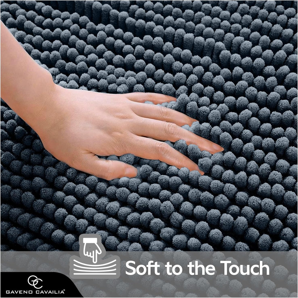 GC GAVENO CAVAILIA Soft Bath Mat Sets For Bathroom | 2 Piece Bath Mat Non Slip Back | Highly Water Absorbent & Fast Drying 100% Microfiber Chenille Toilet Rug with Pedestal Mat | Dark Grey