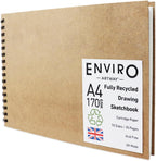 Enviro – Spiral Bound A4 Sketchbook – Landscape - 70 Sides/35 Pages of Recycled 170gsm Drawing Paper – 100% Recycled Sketchbook / Scrapbook, White