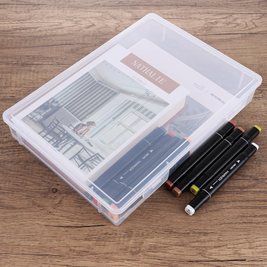 A4 Transparent Plastic Craft Storage Boxes with Lids for Art Supplies 2Pcs Clear Boxes Storage, 3.6 Litre Volume Plastic Organiser for Paper, Seed, Cards, Picture, Craft