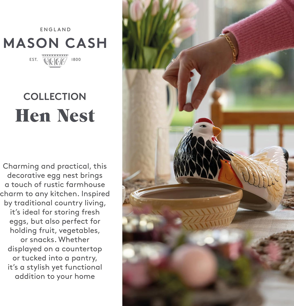 Mason Cash Rise & Shine Egg Nest | Rustic Farmyard-Style Kitchen Tidy & Egg Storage | Chip-Resistant Dolomite | Decorative Hen Design