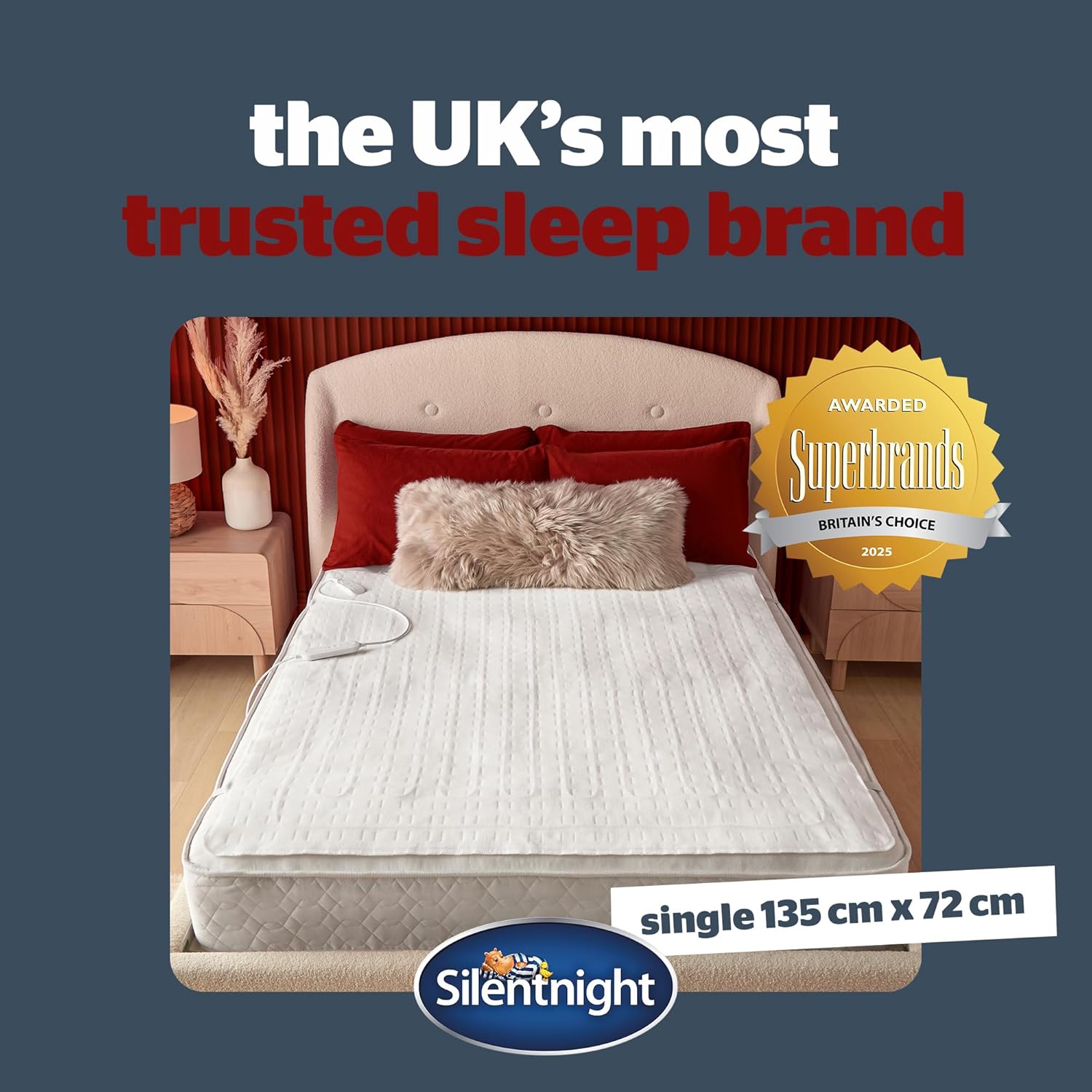 Comfort Control Electric Blanket Single Bed - Heated Underblanket with 4 Heat Settings - Fast Heat Up - Overheat Protection and Easy Fit Straps - Machine Washable - Single - 135x72cm