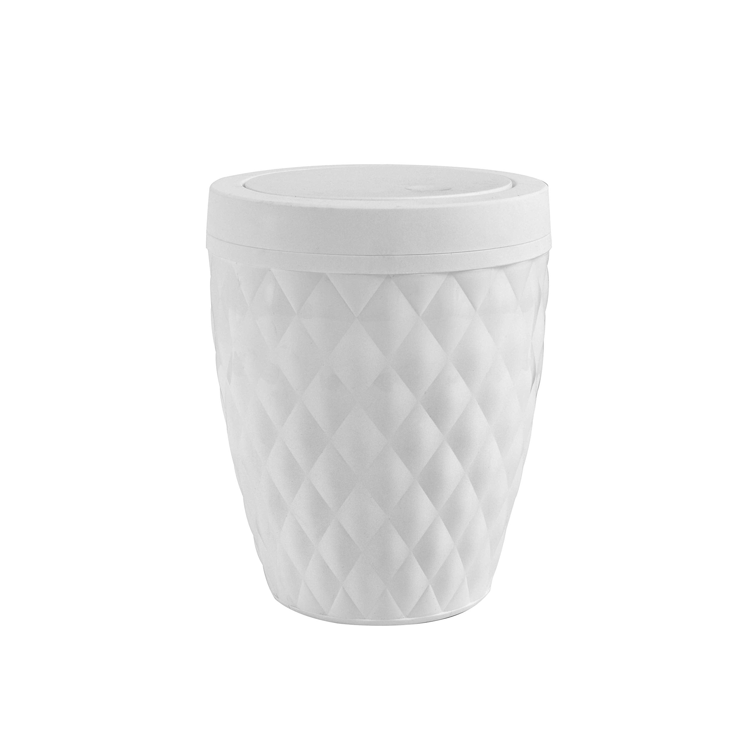 518030 Diamond Style Round Swing Lid Bathroom Bin, White Main image