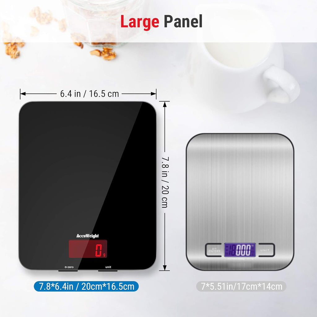 201 Digital Kitchen Scales with Tempered Glass Platform (Batteries included), Electronic Weighing Food Scale with Backlit LCD, Multifunction for Office School Home Baking Cooking, 5kg/11lb