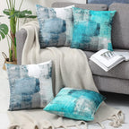 Set of 2 Decorative Velvet Cushion Covers 40 x 40 cm Abstract Art Decor Pillow Case Blue Grey Cushion Cover 16x16 inches for Outdoor Patio Garden Blench Living Room Sofa Farmhouse Decor