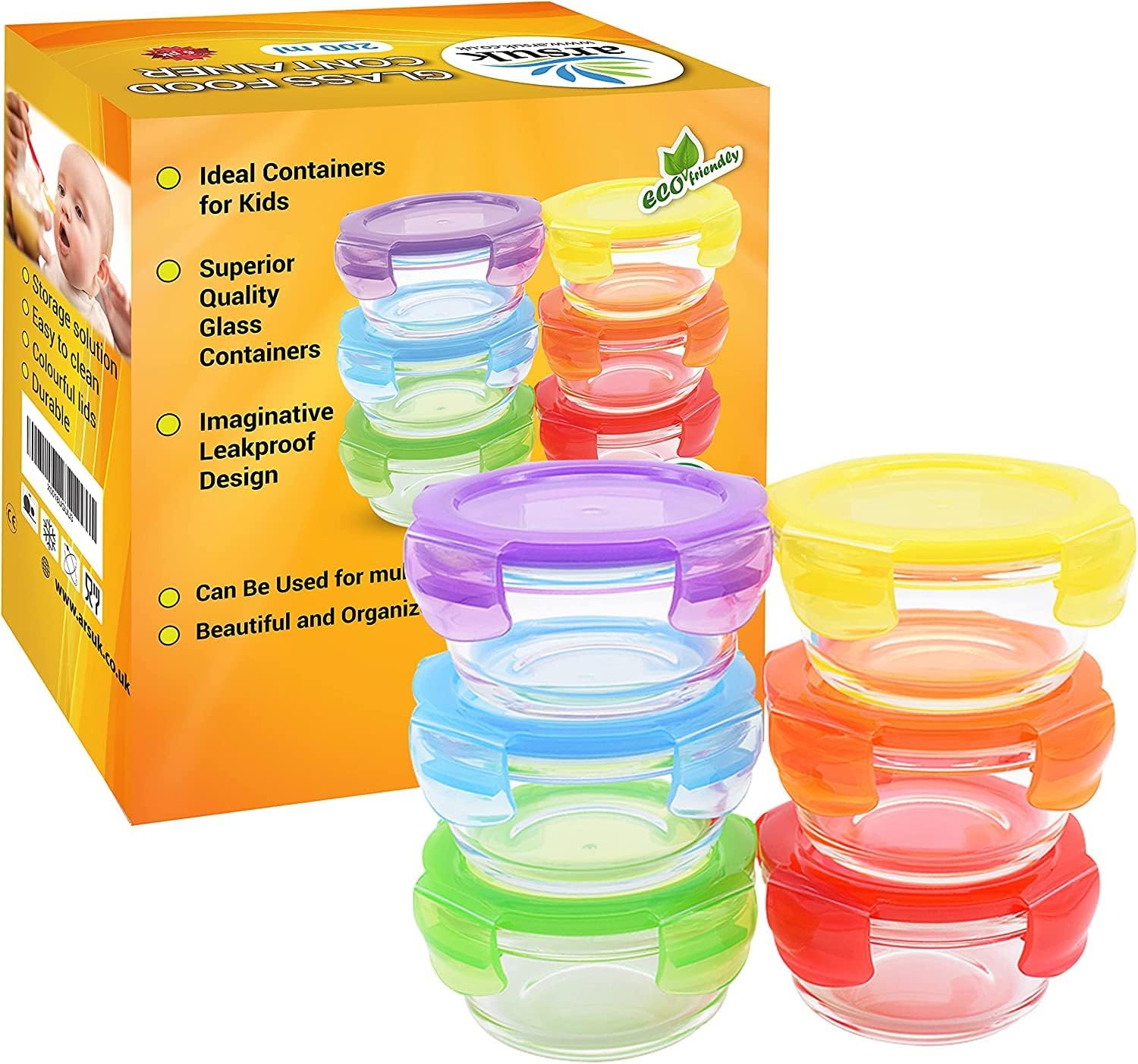 Baby Glass Food Containers with Lids (200ml, 6PCS) - BPA-Free Airtight Glass Bowl for Freezer, Meal Prep, and Microwavable Use - Ideal for Lunch Box and Snack Storage Main image