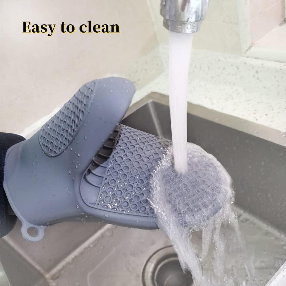 Oven Glove Thicken Silicone Pot Holder Mini Oven Mitt Heat Resistant Pinch Covers for Baking, Cooking, Bbq Grilling (grey)