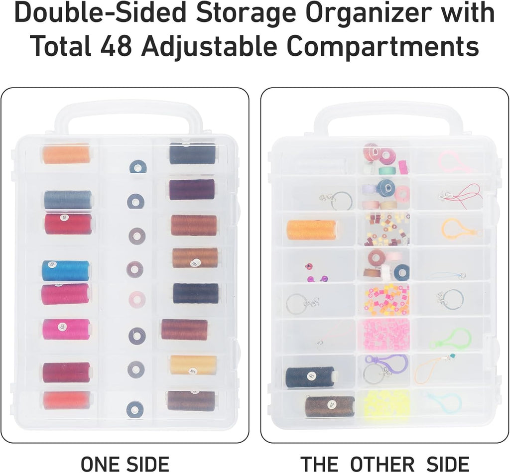 Adorbox 48 Grids Sewing Storage, Double Sided Plastic Thread Storage Box, Portable Embroidery Thread Organiser for Sewing Thread, Embroidery Floss, Crafts, Small Bead, Jewellery and Toys