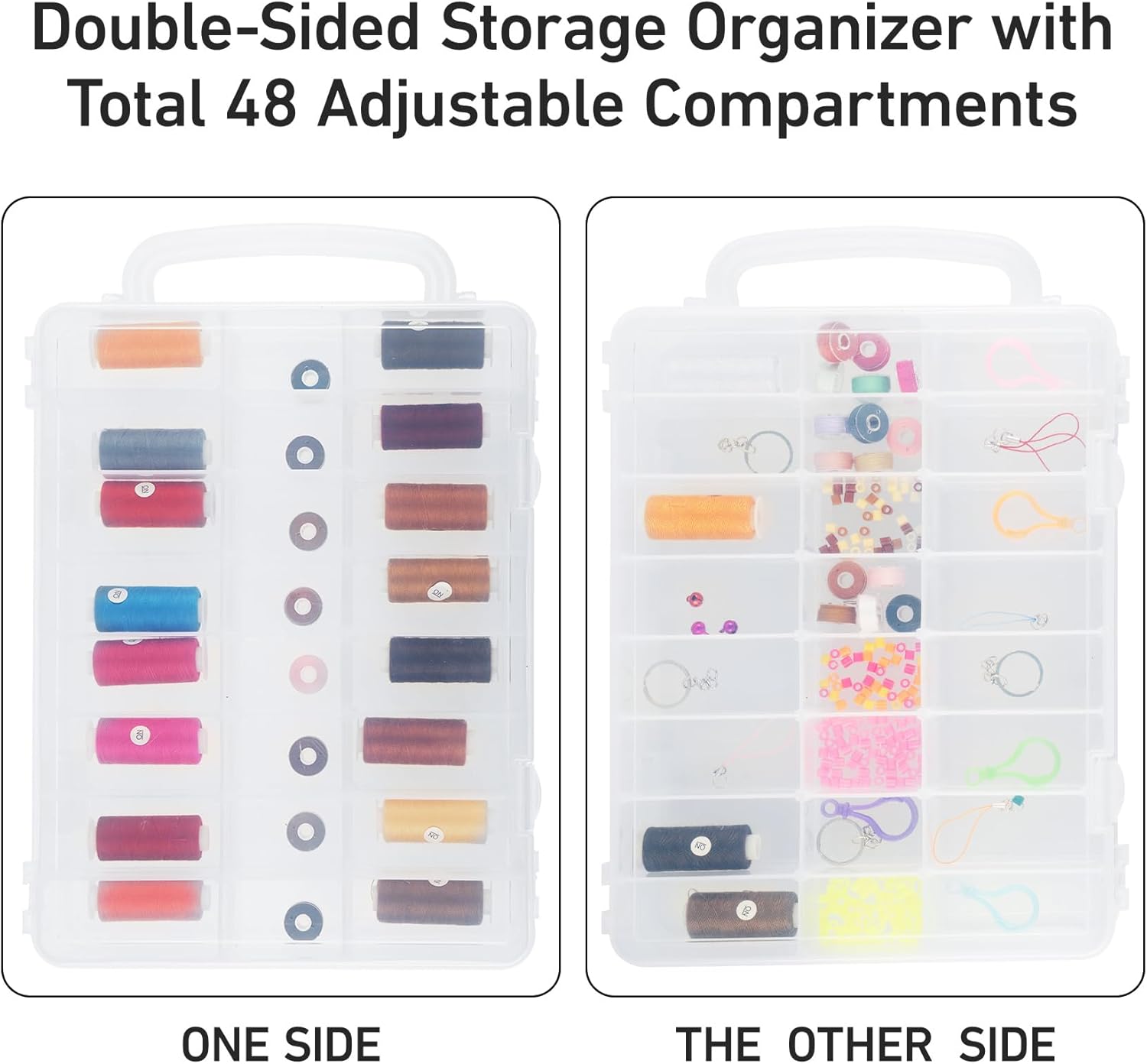 Adorbox 48 Grids Sewing Storage, Double Sided Plastic Thread Storage Box, Portable Embroidery Thread Organiser for Sewing Thread, Embroidery Floss, Crafts, Small Bead, Jewellery and Toys