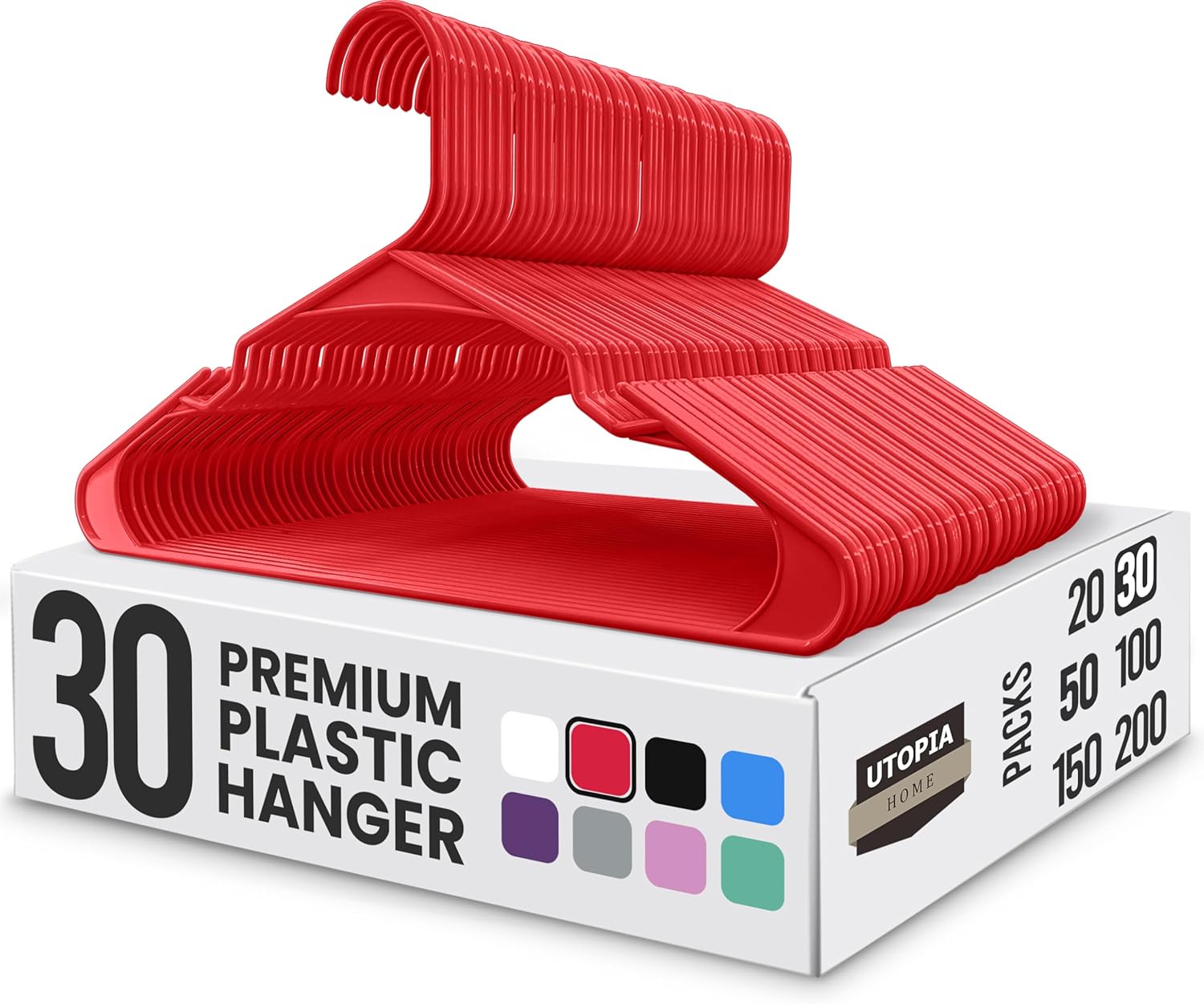 30 Pack Plastic Hangers Space Saving, Durable Hanger with Shoulder Grooves, Red Main image