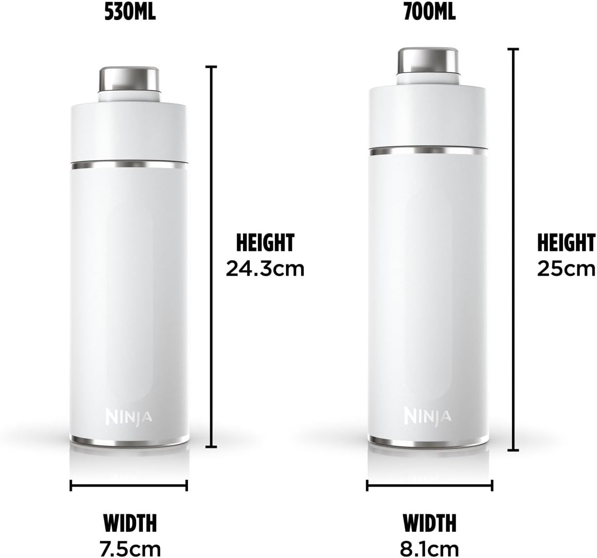 Ninja Thirsti Water Bottle and Flask 700 ML With Leak-Proof Lid, Designed For Carbonated, Hot & Cold Drinks, Ideal For Travel & Sports, Triple Insulated, Stainless Steel Bottle, White, DW2401EUUKWH