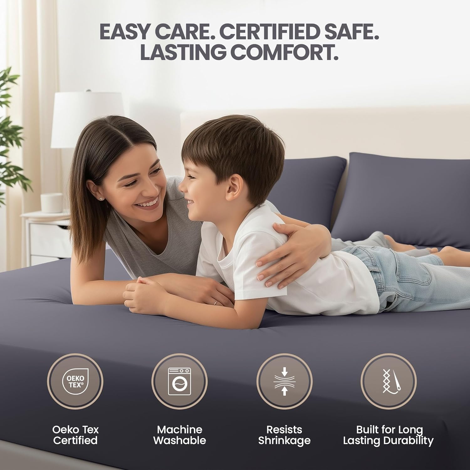 Fitted Sheet Small Double (2 Pack), Grey - Deep Pocket 14 inch (30 cm) - Oeko Tex Certified - Easy Care - Soft Brushed Microfibre Fabric - Shrinkage and Fade Resistant - Bottom Sheet