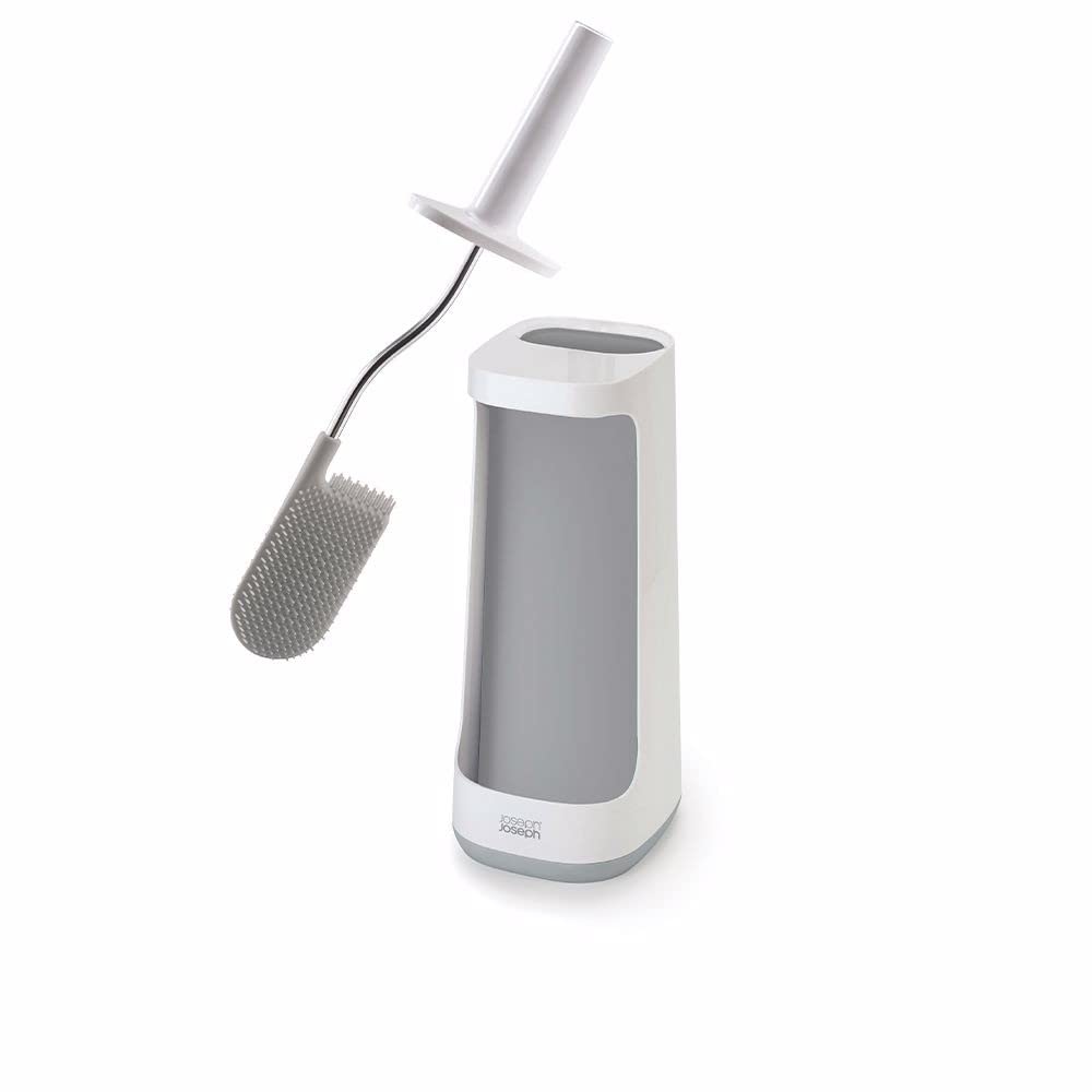 Flex Plus - Smart Hygienic Silicone Toilet Brush with Storage Bay Caddy, flexible, anti-drip, anti-clog deep clean head - Large, White/Grey Main image