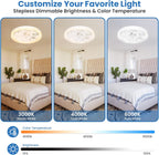 Ceiling Fans with Lights and Remote, 45w Small Led Ceilings Lights Timing Quiet, E27 Bulb Fixture, 3 Color 3 Speeds Dimmable Light Ceiling - Perfect for Small Spaces Bedroom Home Office