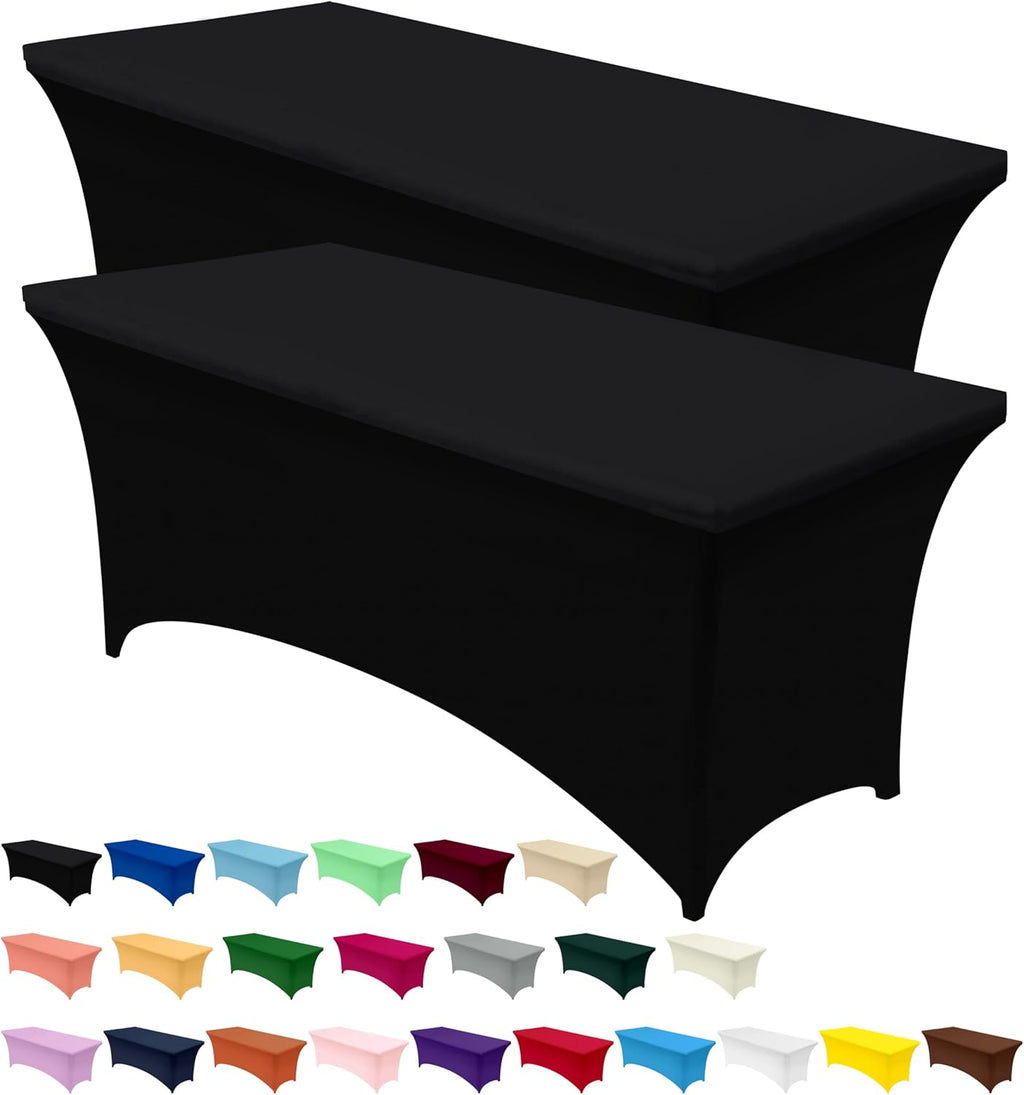 Spandex Tablecloth 2 Pack [5FT, Black] Tight, Fitted, Washable and Wrinkle Resistant Stretch Rectangular Patio Table Cover Event, Wedding, Banquet & Parties [60Lx30Wx30H Inch] (UK0737)