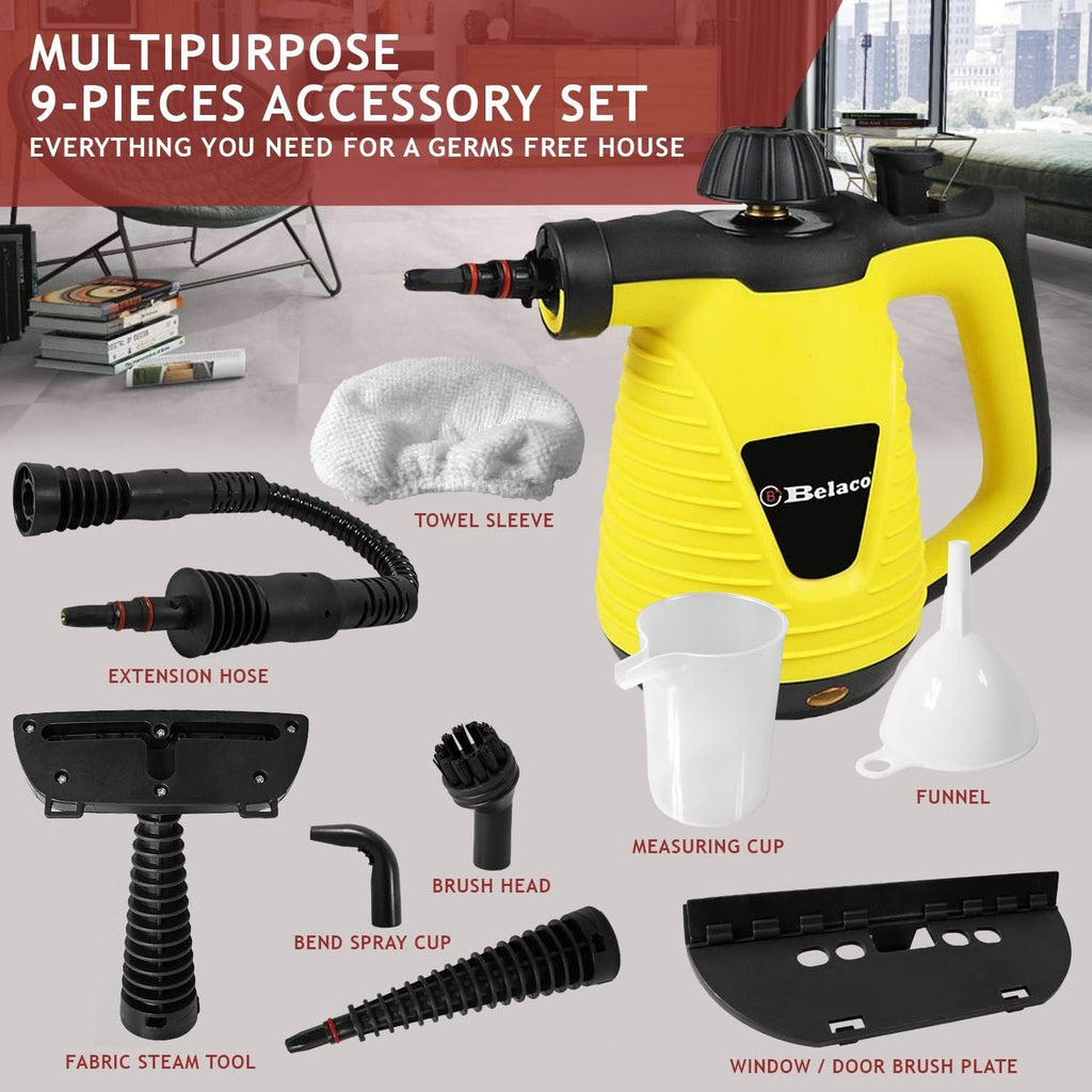 Handheld Steam Cleaner 1050W, Pressurised Multi-Purpose Steam Cleaner with 9 Accessories, Upholstery & Multi-Surface Steamer for Home, Sofa, Bathroom & Car – BS-C388