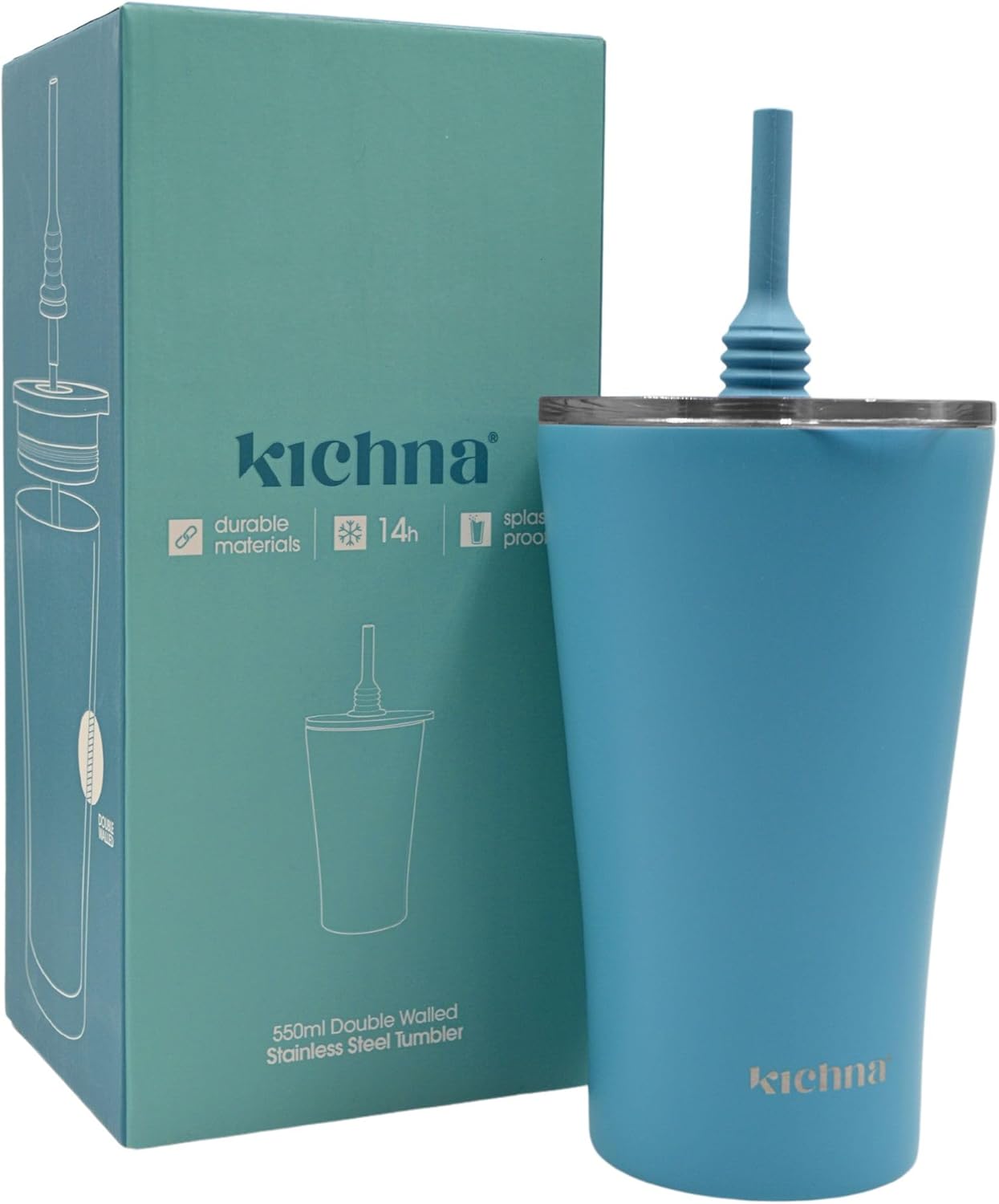 The Sipper Stainless Steel Insulated Tumbler with Straw and Lid Double Walled BPA Free Splash Proof Travel Cup for Cold Drinks 550ml - Powder Blue