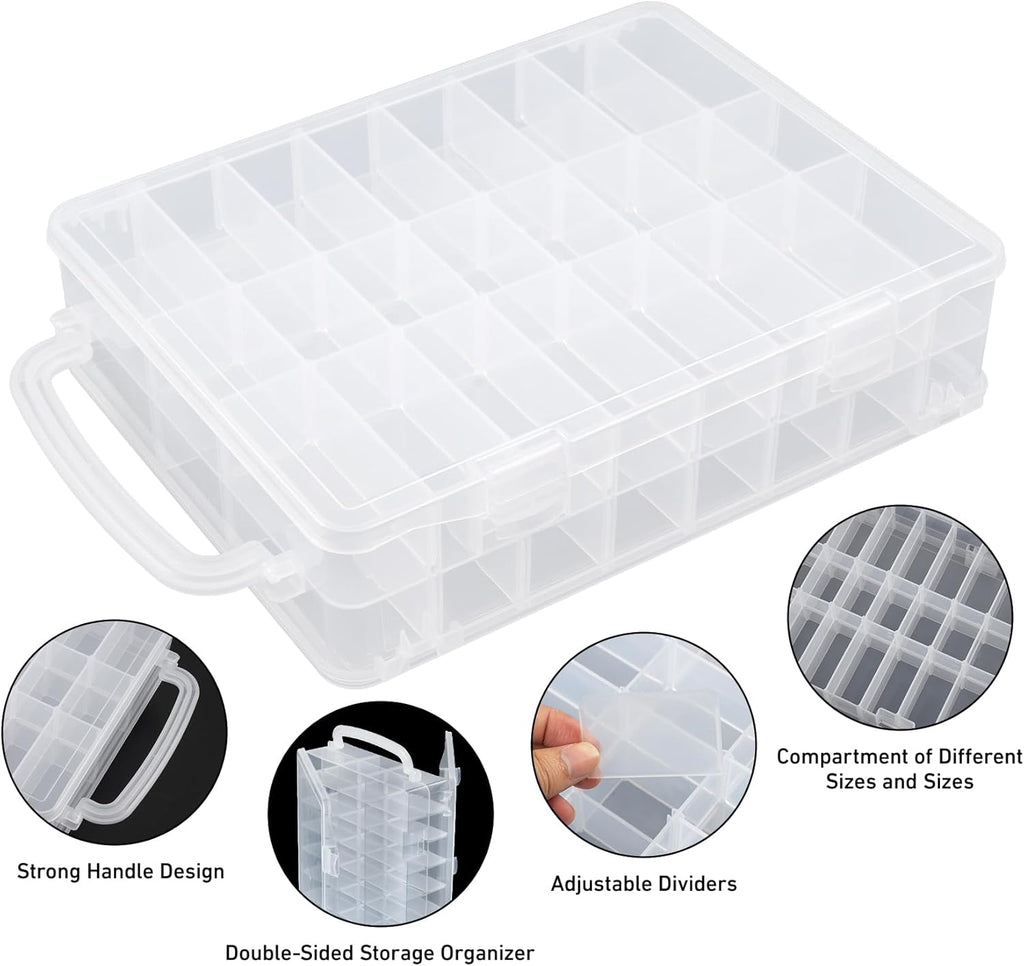 Adorbox 48 Grids Sewing Storage, Double Sided Plastic Thread Storage Box, Portable Embroidery Thread Organiser for Sewing Thread, Embroidery Floss, Crafts, Small Bead, Jewellery and Toys