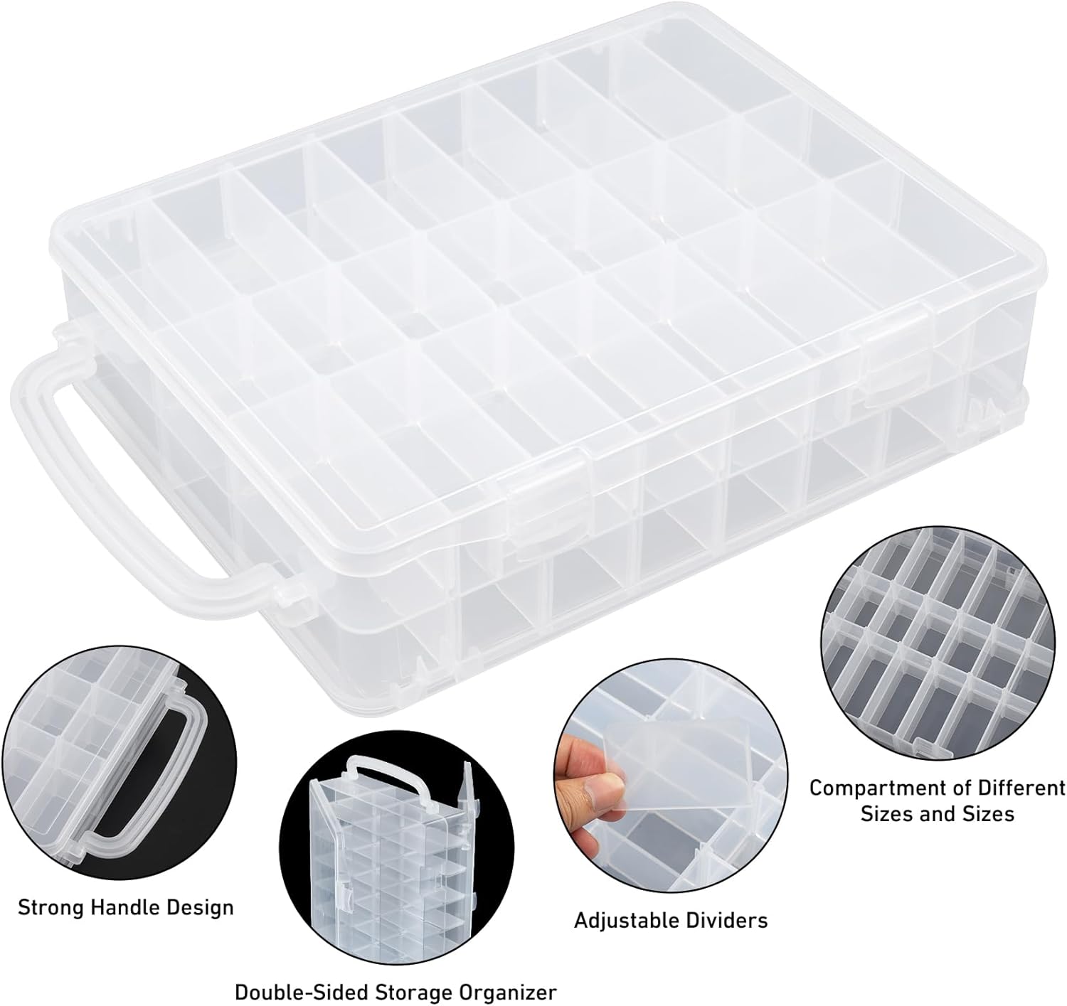 Adorbox 48 Grids Sewing Storage, Double Sided Plastic Thread Storage Box, Portable Embroidery Thread Organiser for Sewing Thread, Embroidery Floss, Crafts, Small Bead, Jewellery and Toys