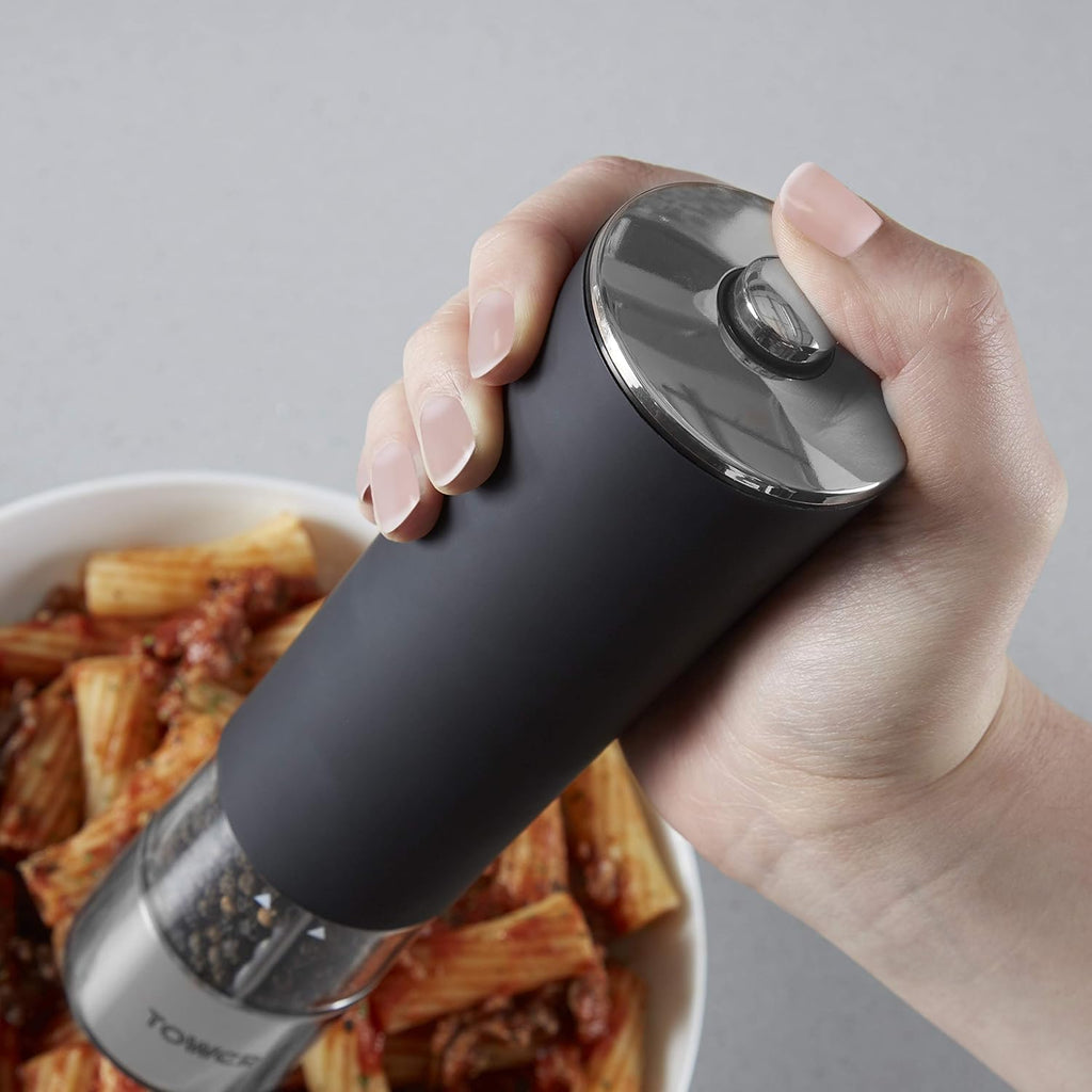 T80400 Electric Salt and Pepper Mill, Stainless Steel, Black