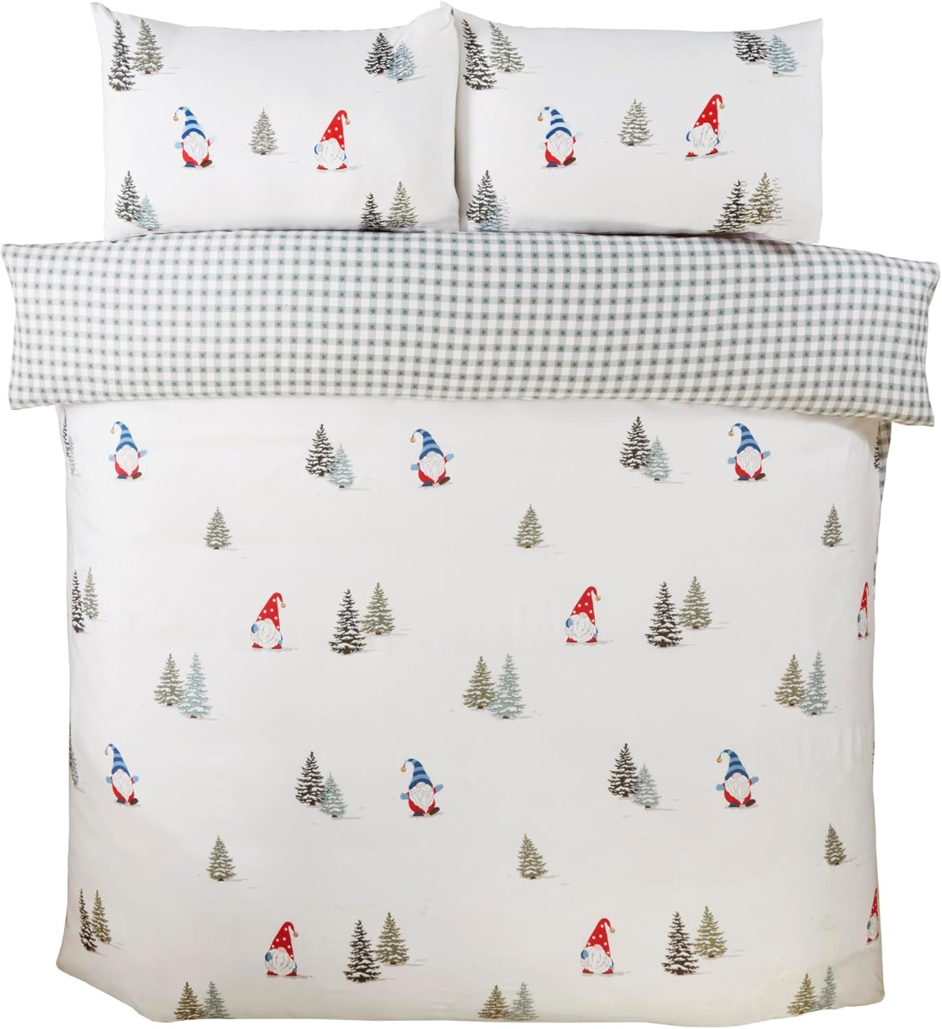 Rapport home Christmas Gonks Duvet Cover Set King - Festive Microfibre Bedding with Reversible Design, Soft & Easy Care for Winter Holiday Decor Main image