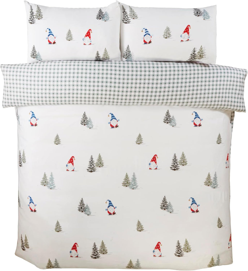 Rapport home Christmas Gonks Duvet Cover Set King - Festive Microfibre Bedding with Reversible Design, Soft & Easy Care for Winter Holiday Decor