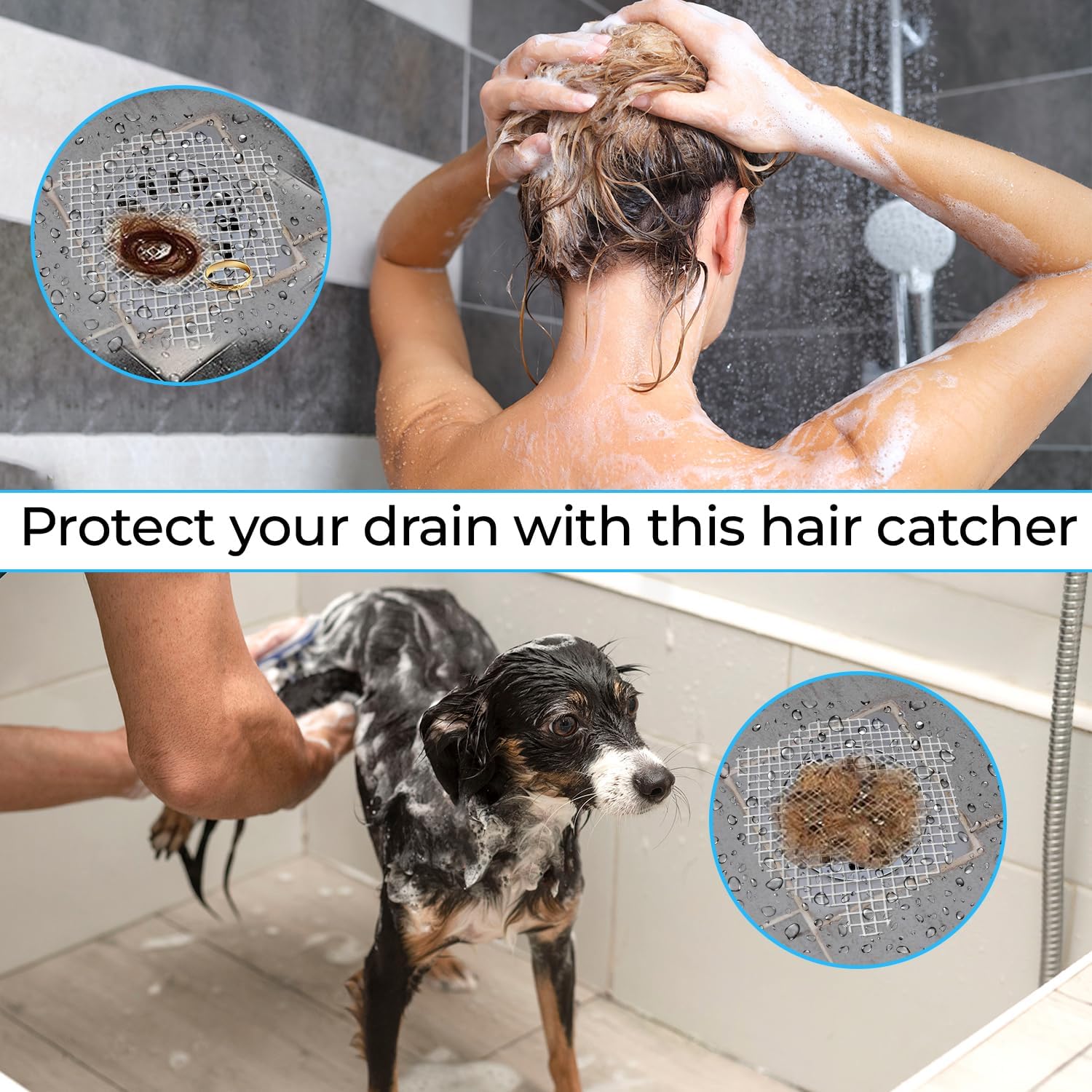 (25 Pack) Disposable Drain Cover & Drain Snake Stickers - 9cm Round Shower Drain Cover & Hair Catcher for Shower Drain - Perfect for Bath & Kitchen - Mesh Stops Human & Pet Hair