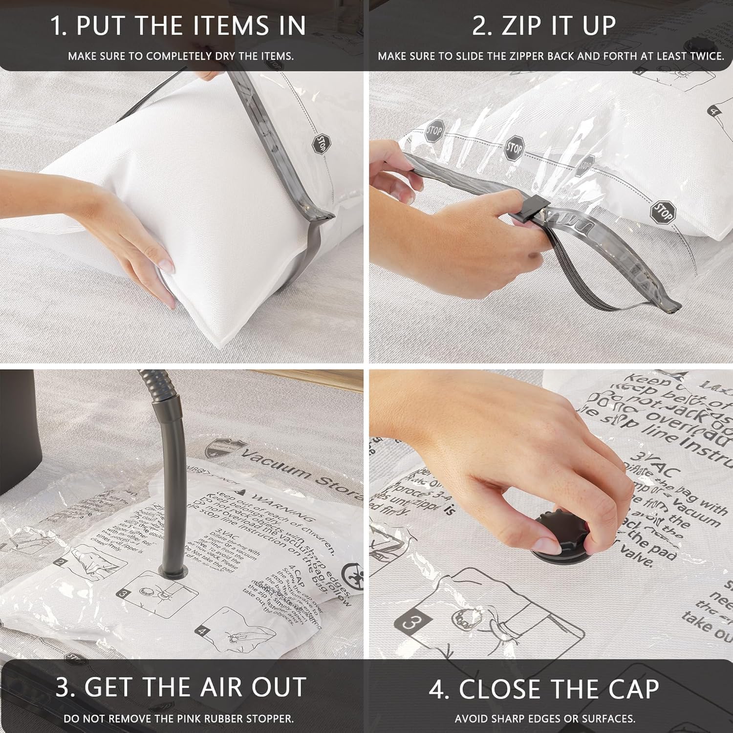 Vacuum Storage Bags 8 Jumbo, Space Saver Bags with Travel Hand Pump, Compression Airtight Sealer Bags for Clothes, Bedding, Pillows, Comforters, Blankets Secondary image