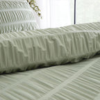 Seersucker King Duvet Cover Set with Pillowcases Sage Green